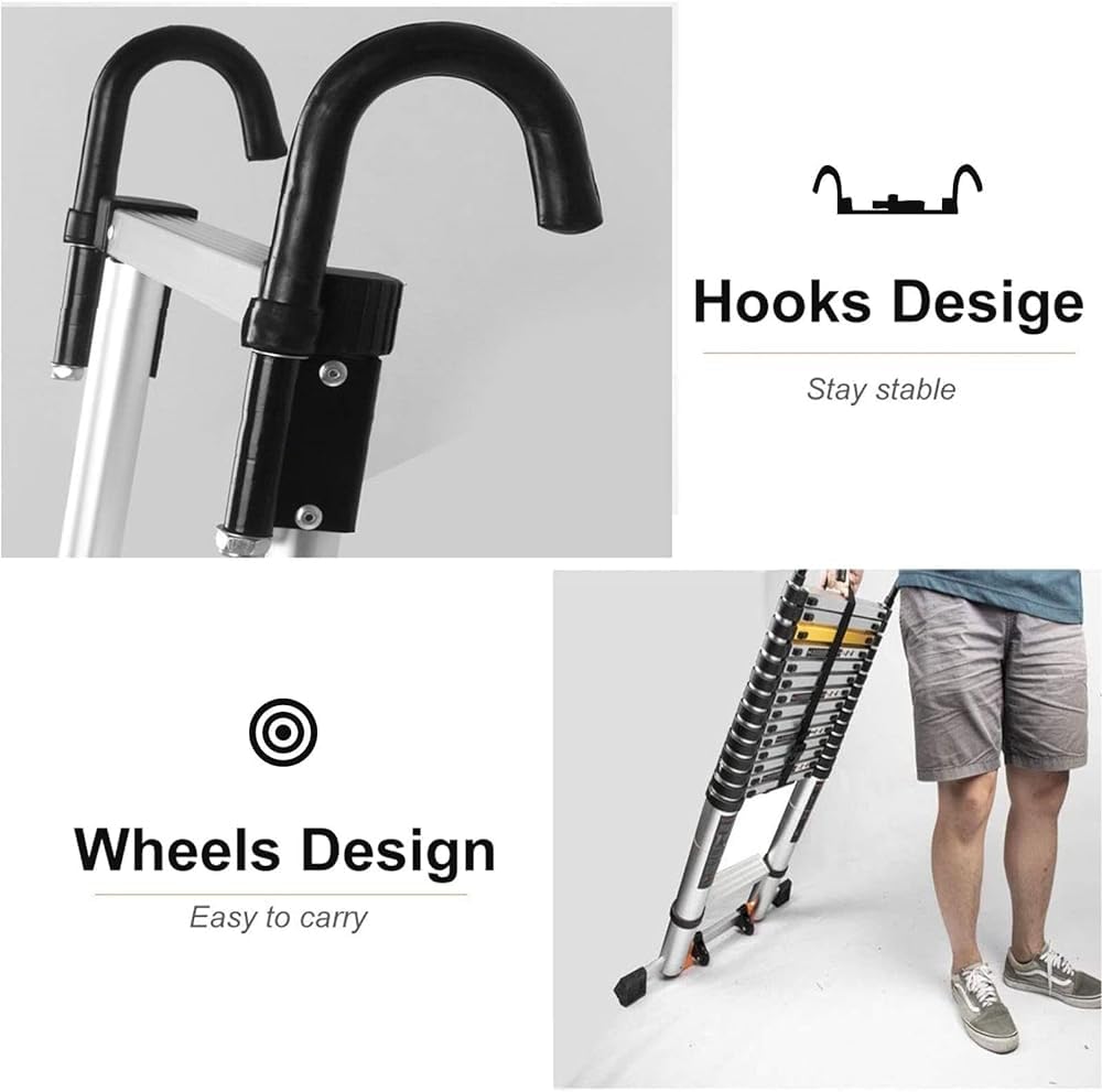 Telescoping Ladder with Hook Folding Portable Aluminum 330 Lbs U2206