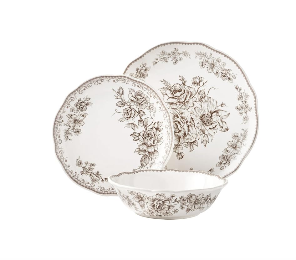Brown 12-Piece Stoneware Dinnerware Set R821