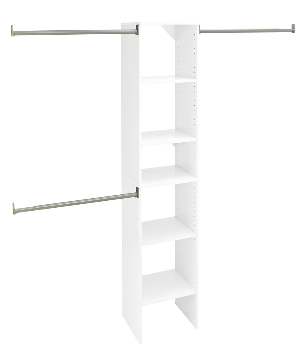 Small Closet Organizer Starter Kit with Tower and 3 Hang Rods, Pure White G709