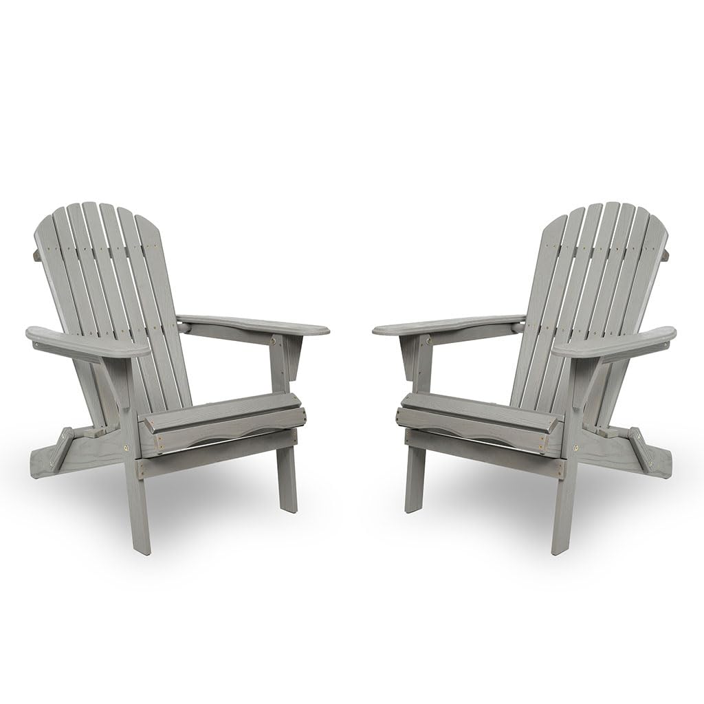 Folding Adirondack Chair Set of 2 HDPE All-Weather Outdoor Chair with Cup Holder O934