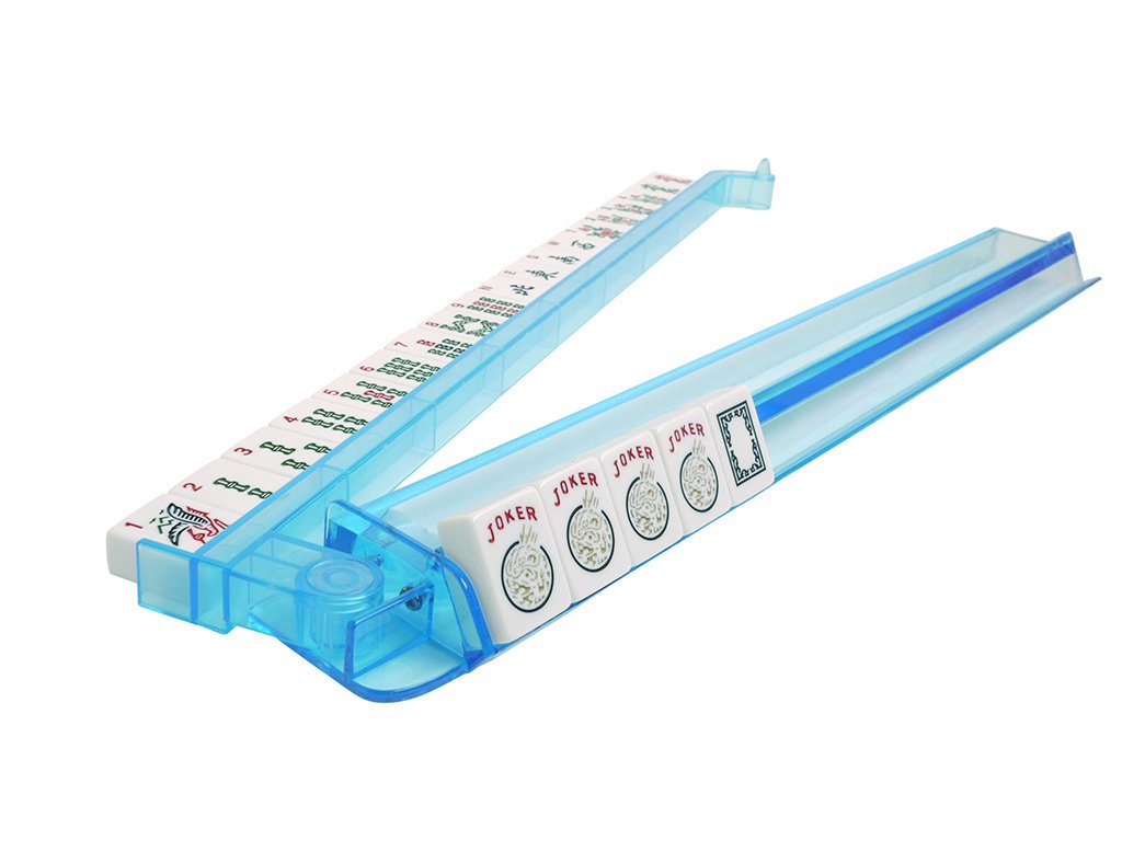 American Mah Jongg Set - 166 White Tiles, 4 Rack/Pushers, Blue Canvas Bag N57140
