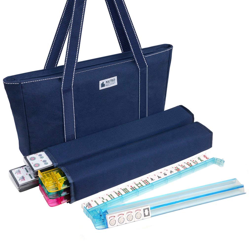 American Mah Jongg Set - 166 White Tiles, 4 Rack/Pushers, Blue Canvas Bag N57140