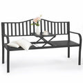 59" Gray Metal Outdoor Bench with Built in Table N350225