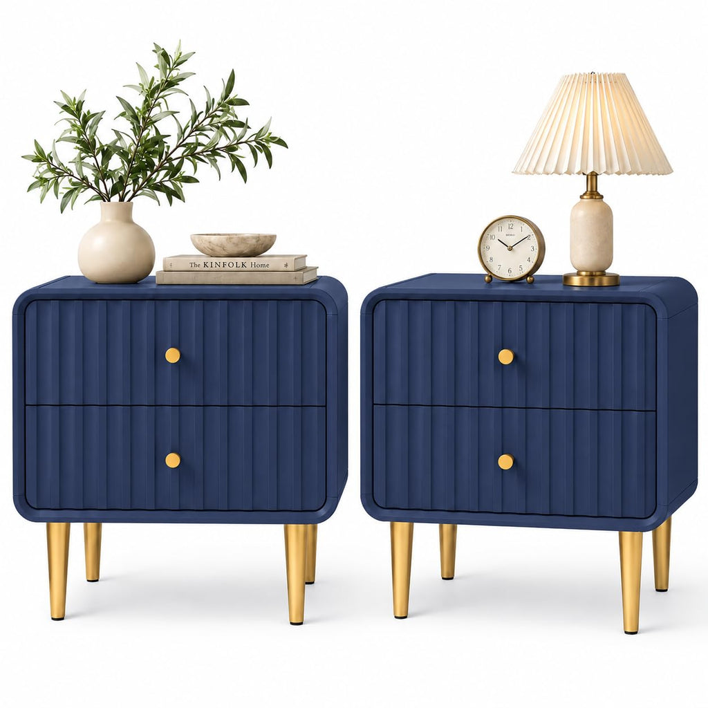Blue 2 Drawer Wood Nightstand Set of 2 I130505