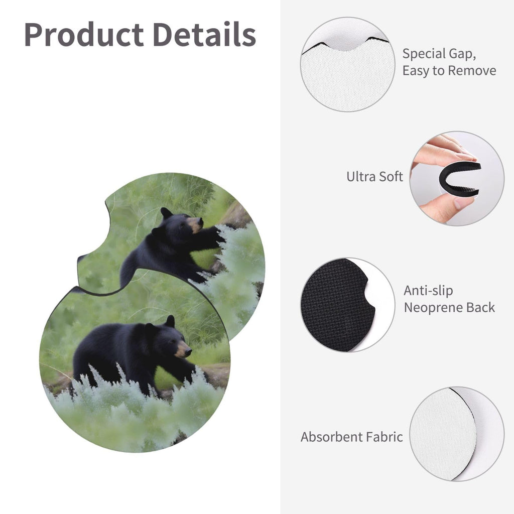 Black Bear Rubber Car Coasters Set of 2 J557157