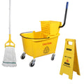 Commercial Mop Bucket with Wringer on Wheels, 35 Quart, Yellow X263114