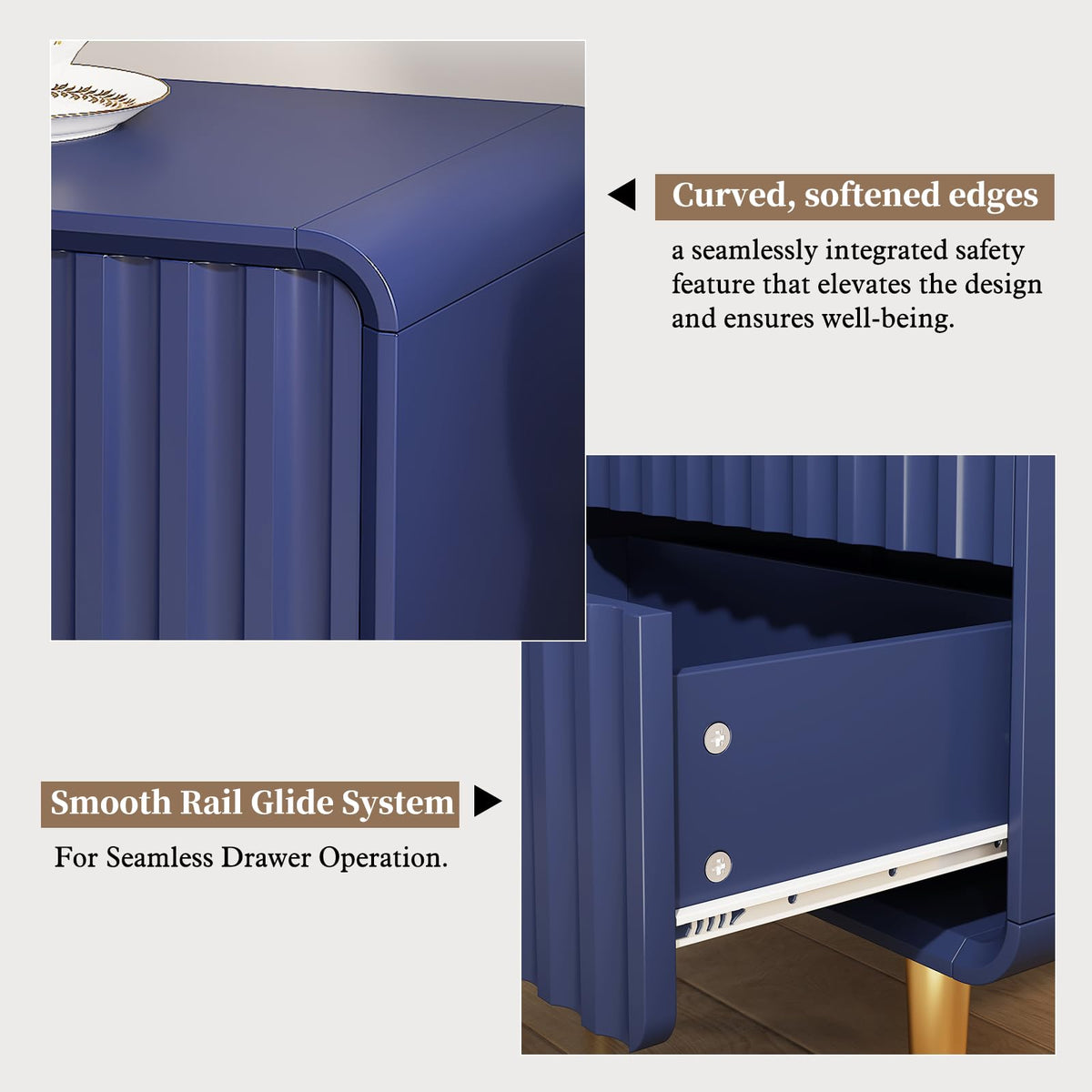 Blue 2 Drawer Wood Nightstand Set of 2 I130505