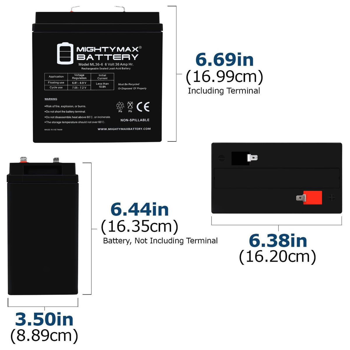6V 36Ah AGM F2 Terminal Battery D2858