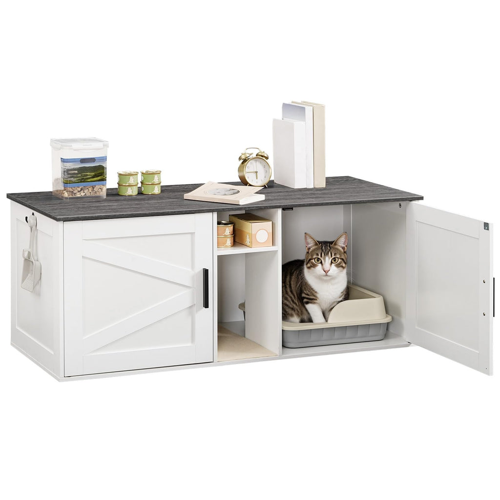 White and Charcoal Gray Cat Litter Box Enclosure U68814