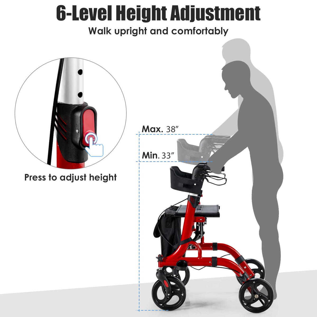2-in-1 Aluminum Rollator Walker with Seat A72408