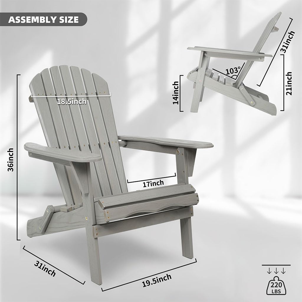 Folding Adirondack Chair Set of 2 HDPE All-Weather Outdoor Chair with Cup Holder O934