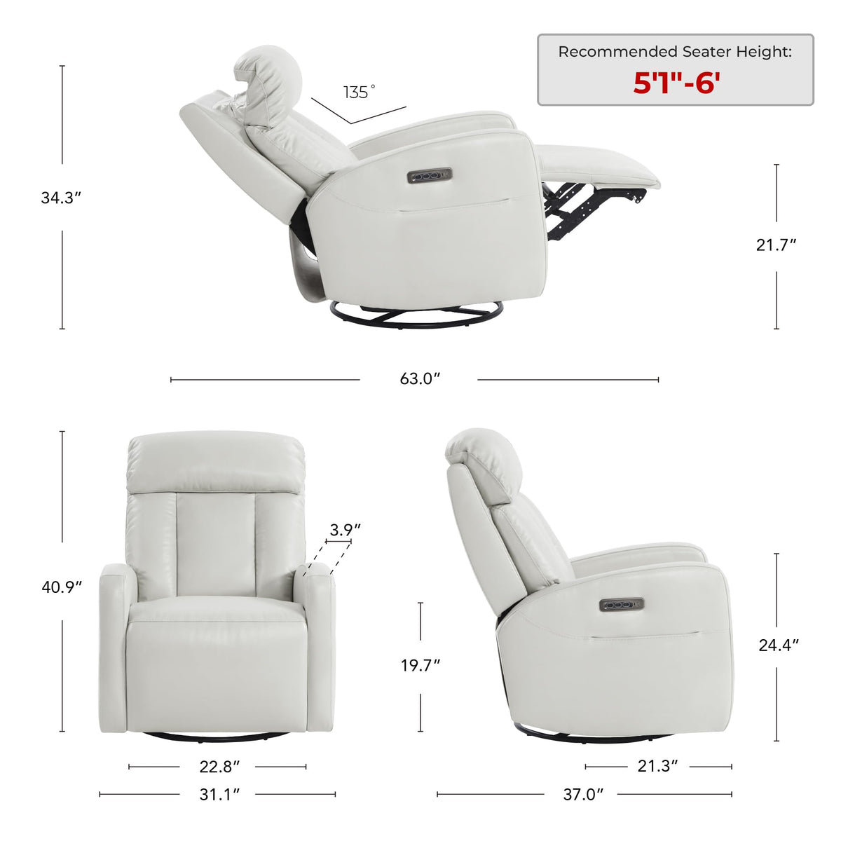 Genuine Leather Power Recliner Chair S867