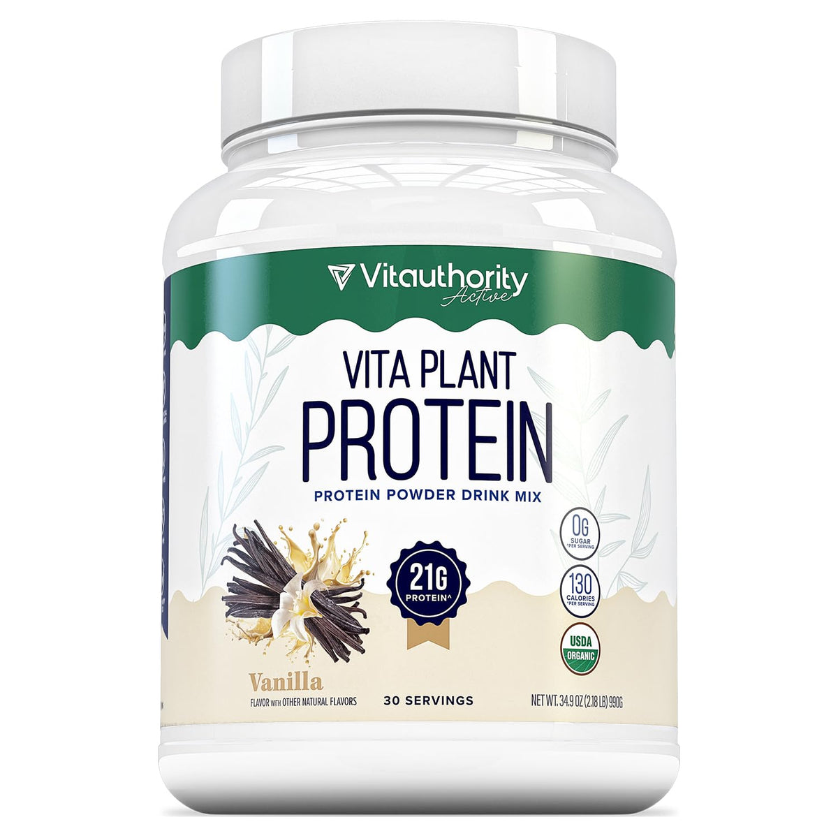 Plant Based Vegan Protein Powder with BCAAs & MCTs, Vanilla, 30 Servings S156208