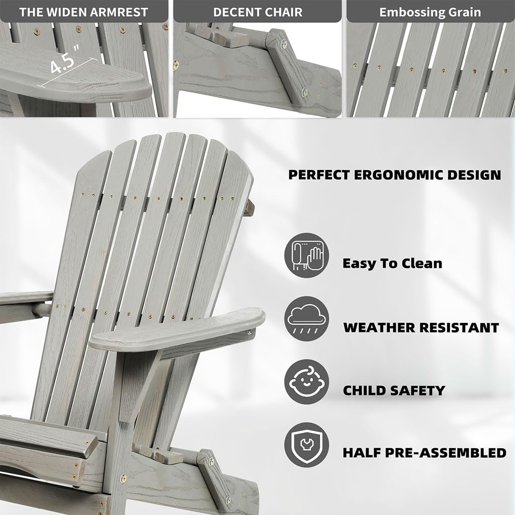 Folding Adirondack Chair Set of 2 HDPE All-Weather Outdoor Chair with Cup Holder O934