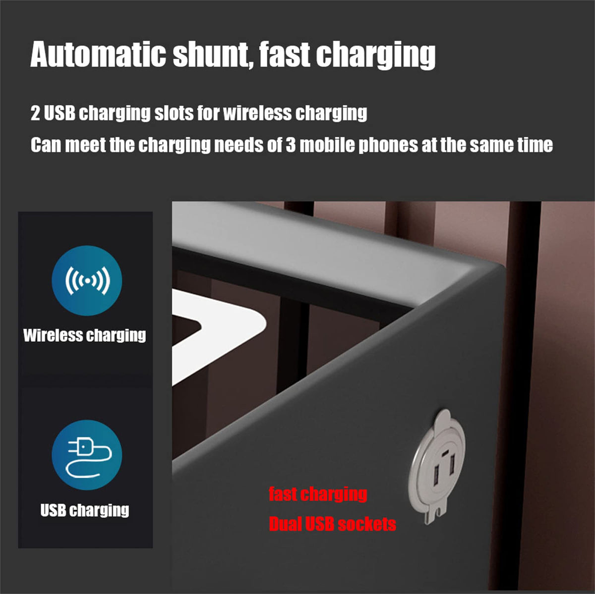 Gray Nightstand with Lock Drawer, Wireless Charging, USB Port and LED Lights R55087