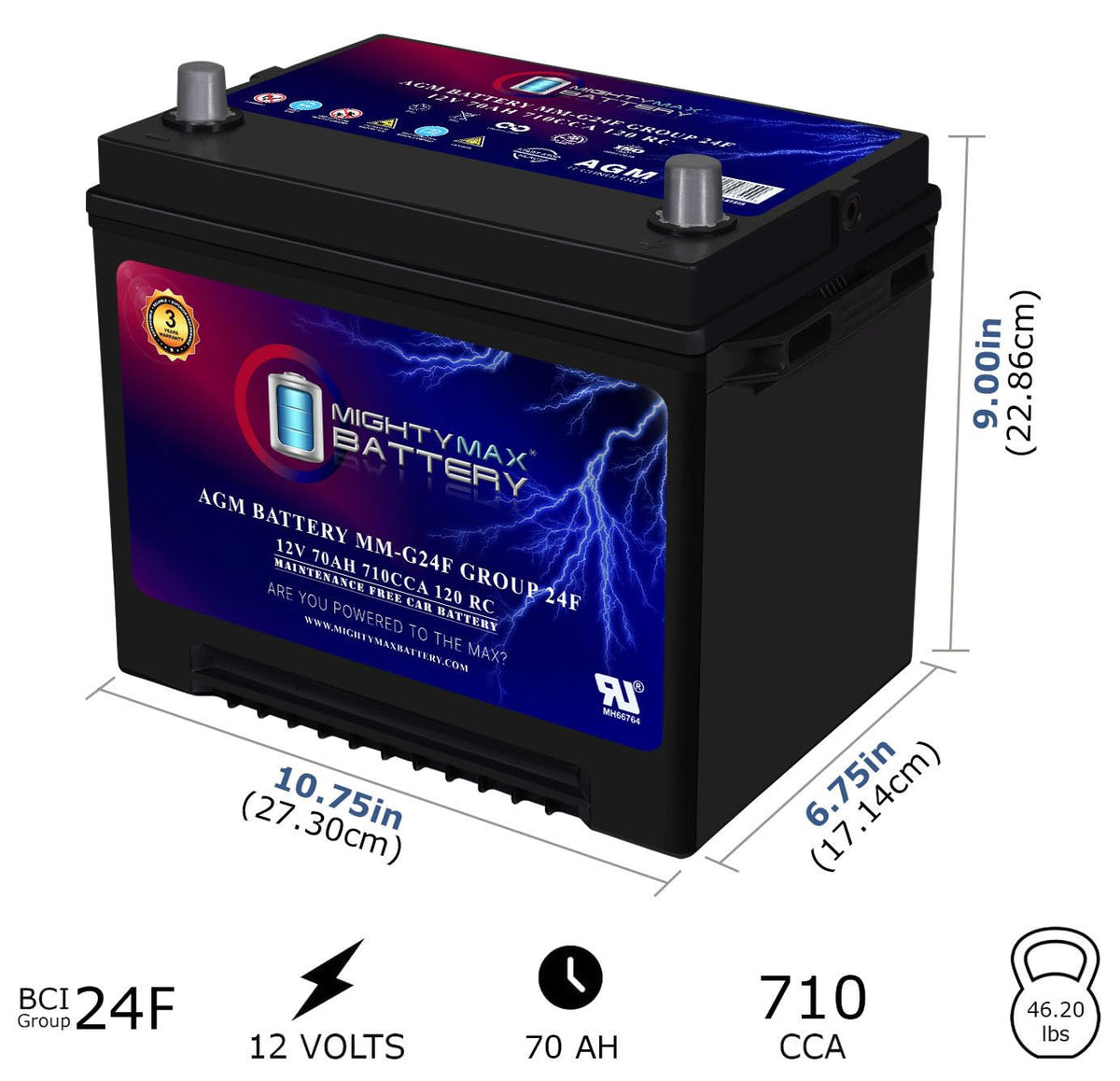 12V 70Ah AGM Replacement Battery E9395