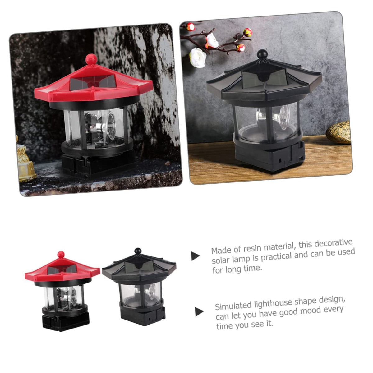 Solar Lighthouse Rotating Lamp Resin Garden Decorative Lights R857