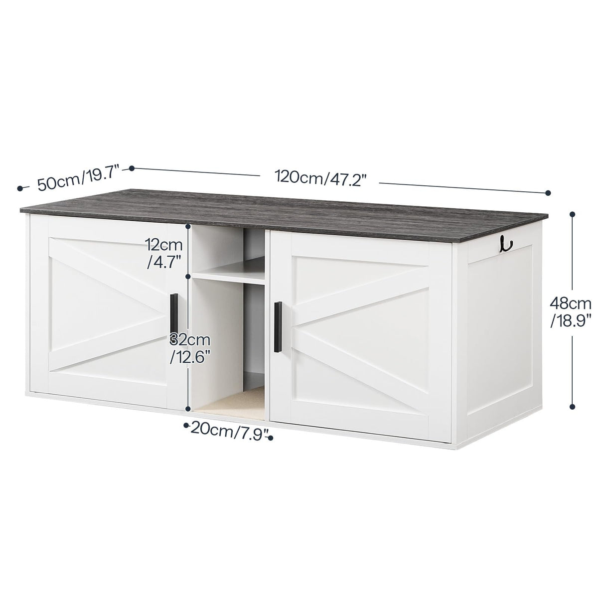 White and Charcoal Gray Cat Litter Box Enclosure U68814