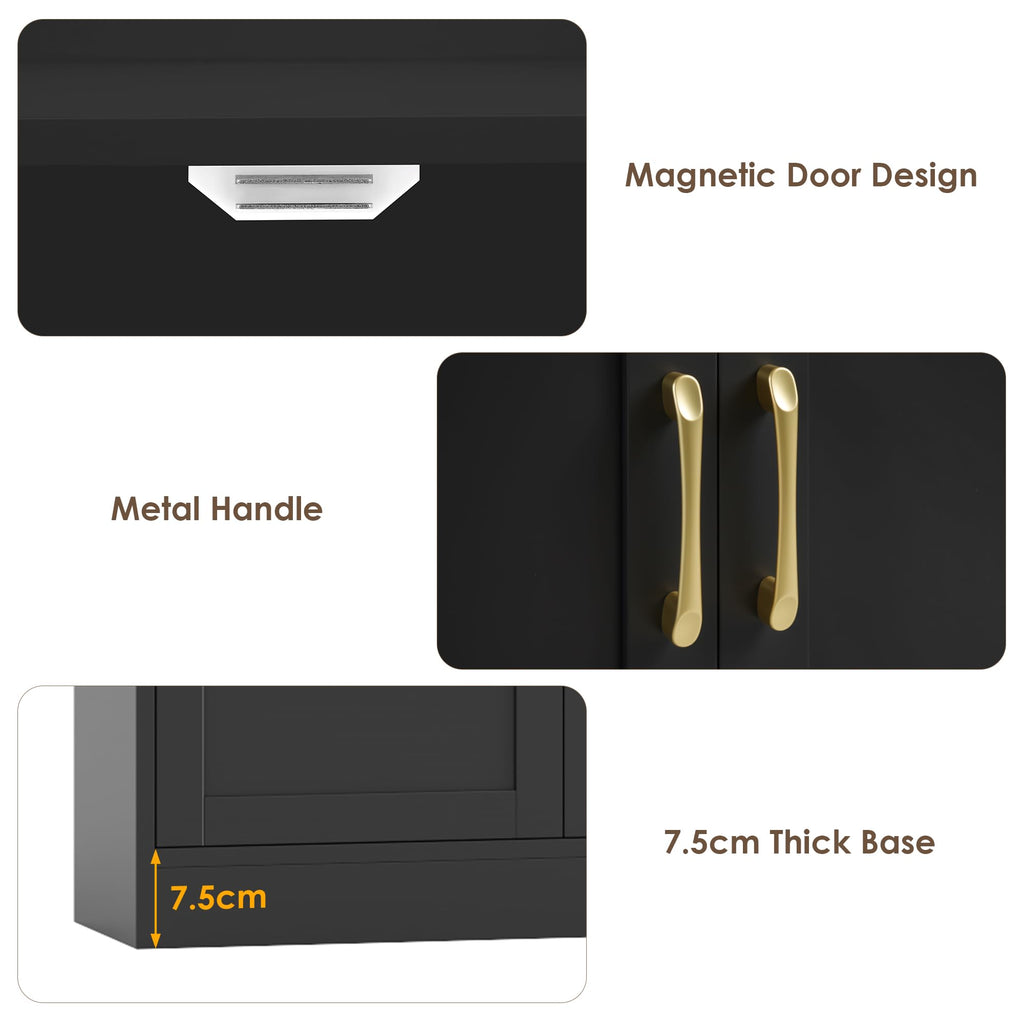82.3" Triple Wide Bookshelf with 4 Doors, Black K160087