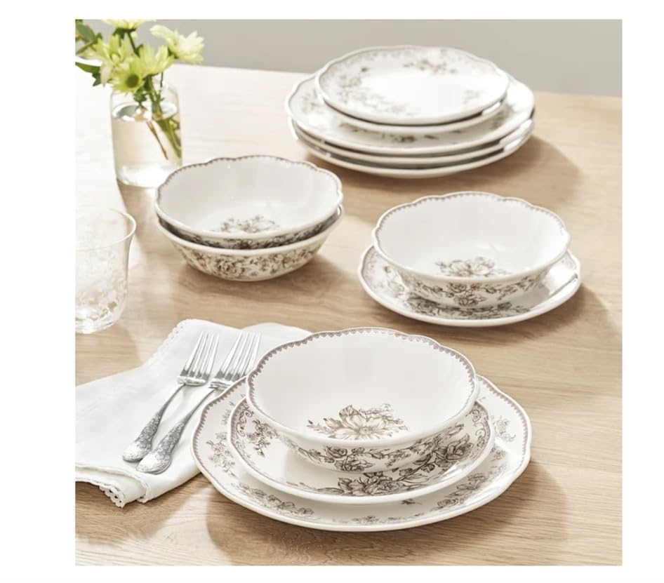 Brown 12-Piece Stoneware Dinnerware Set R821