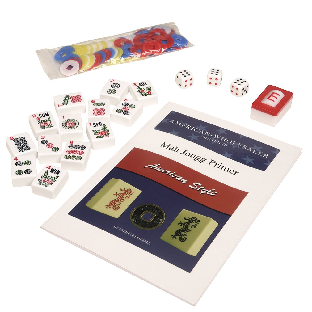 American Mah Jongg Set - 166 White Tiles, 4 Rack/Pushers, Blue Canvas Bag N57140