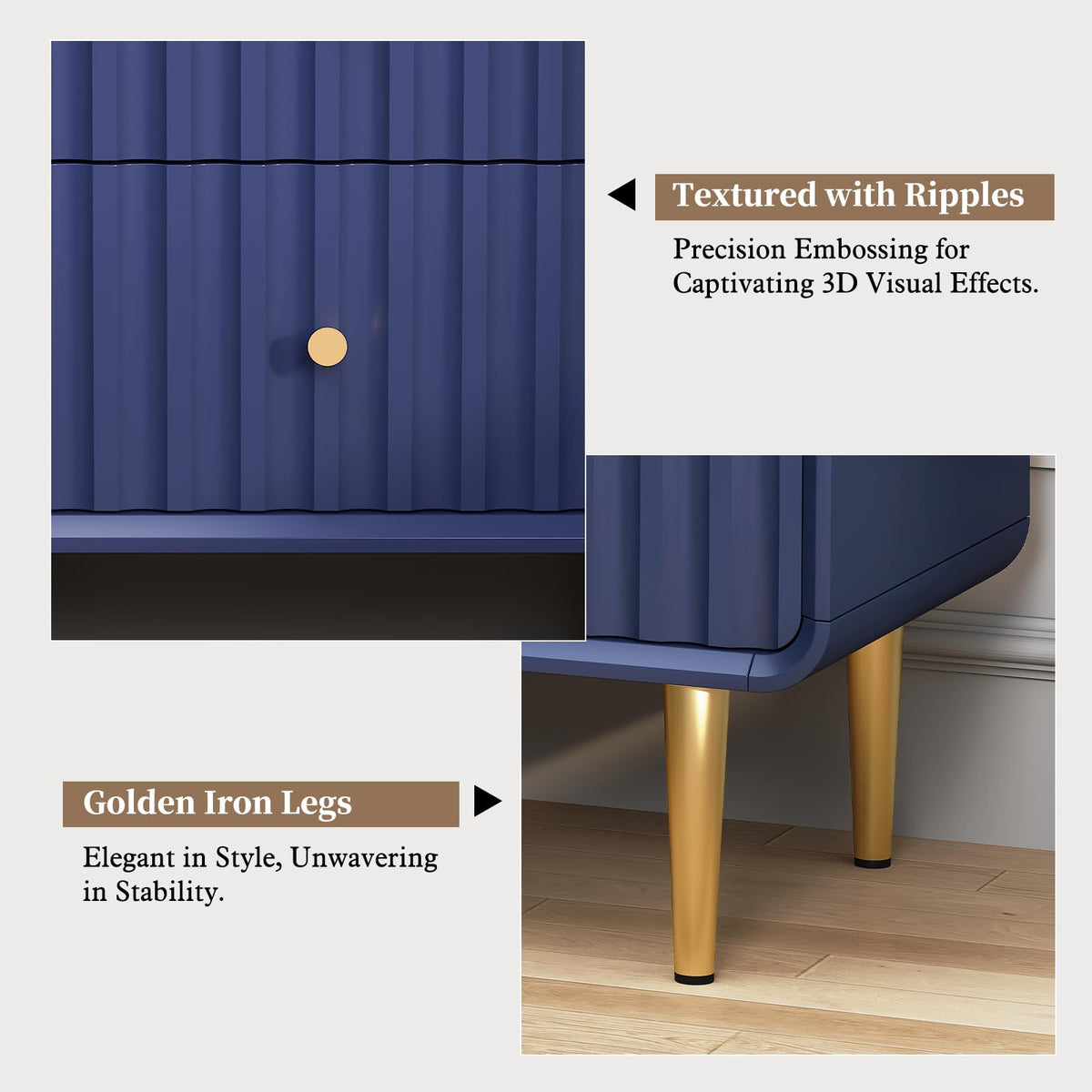 Blue 2 Drawer Wood Nightstand Set of 2 I130505
