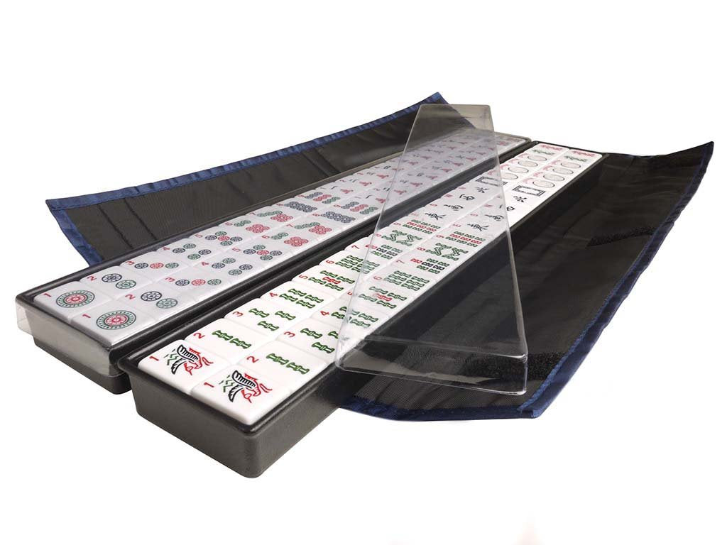 American Mah Jongg Set - 166 White Tiles, 4 Rack/Pushers, Blue Canvas Bag N57140