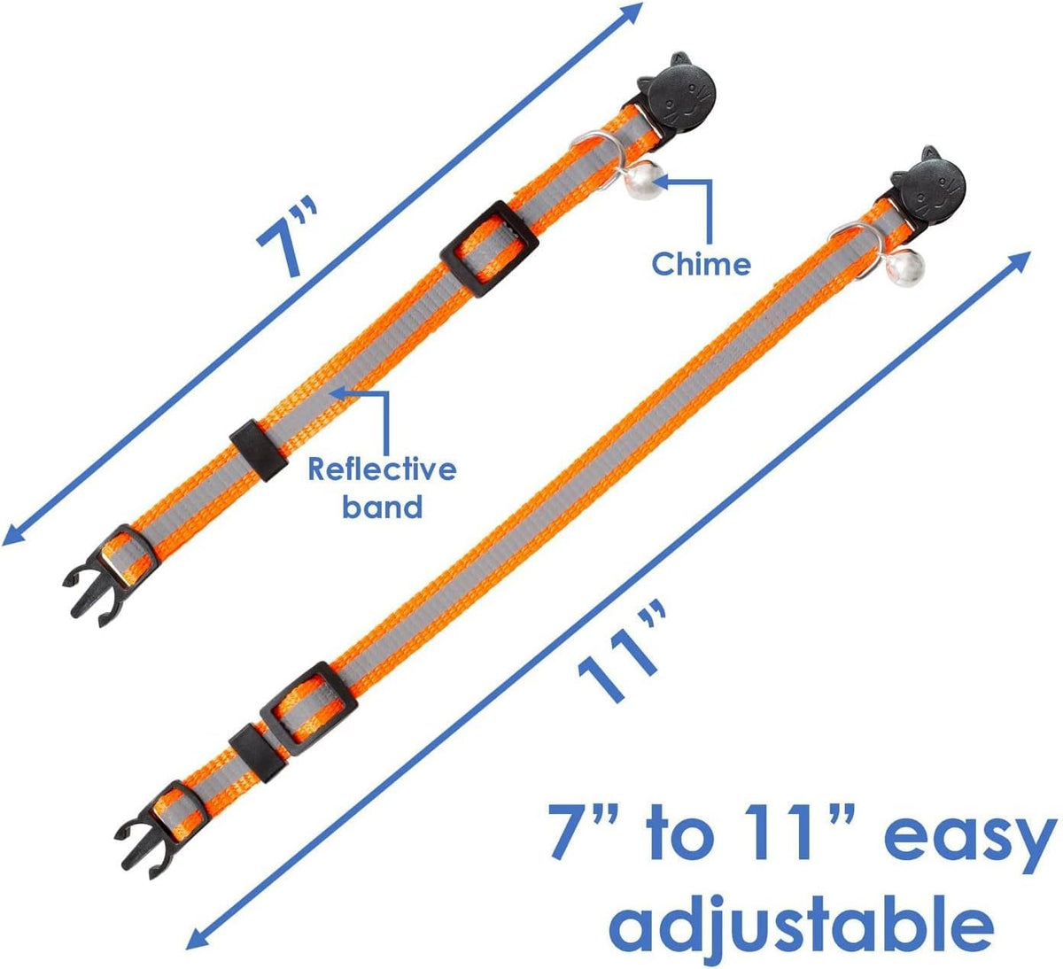 Reflective Nylon Cat Collar with Bell, Set of 6 F3171