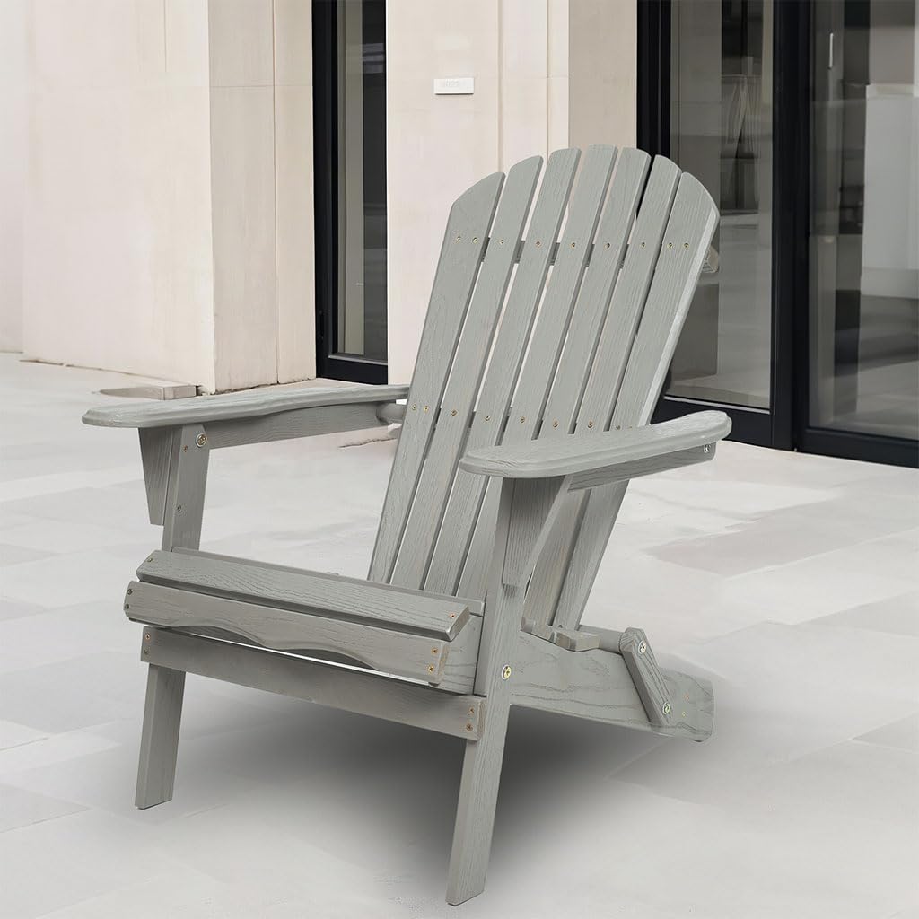 Folding Adirondack Chair Set of 2 HDPE All-Weather Outdoor Chair with Cup Holder O934
