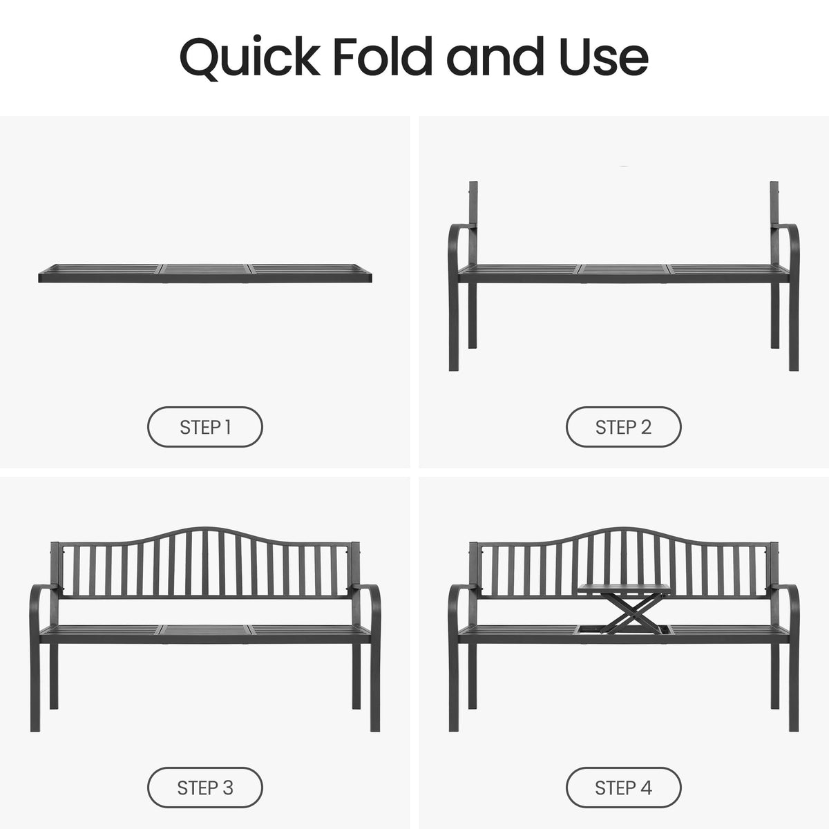 59" Gray Metal Outdoor Bench with Built in Table N350225