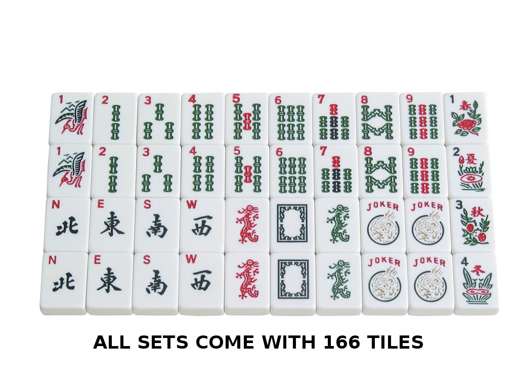 American Mah Jongg Set - 166 White Tiles, 4 Rack/Pushers, Blue Canvas Bag N57140