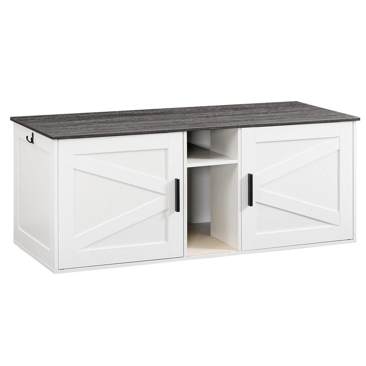 White and Charcoal Gray Cat Litter Box Enclosure U68814