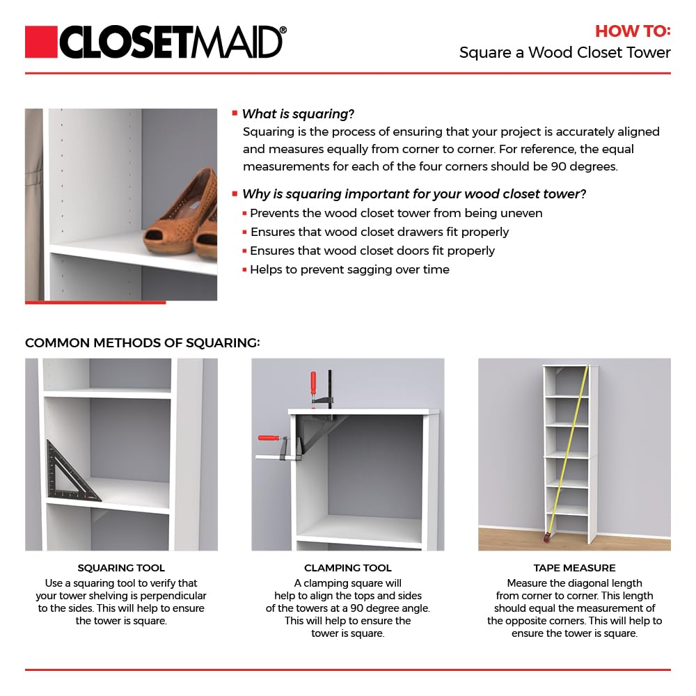 Small Closet Organizer Starter Kit with Tower and 3 Hang Rods, Pure White G709