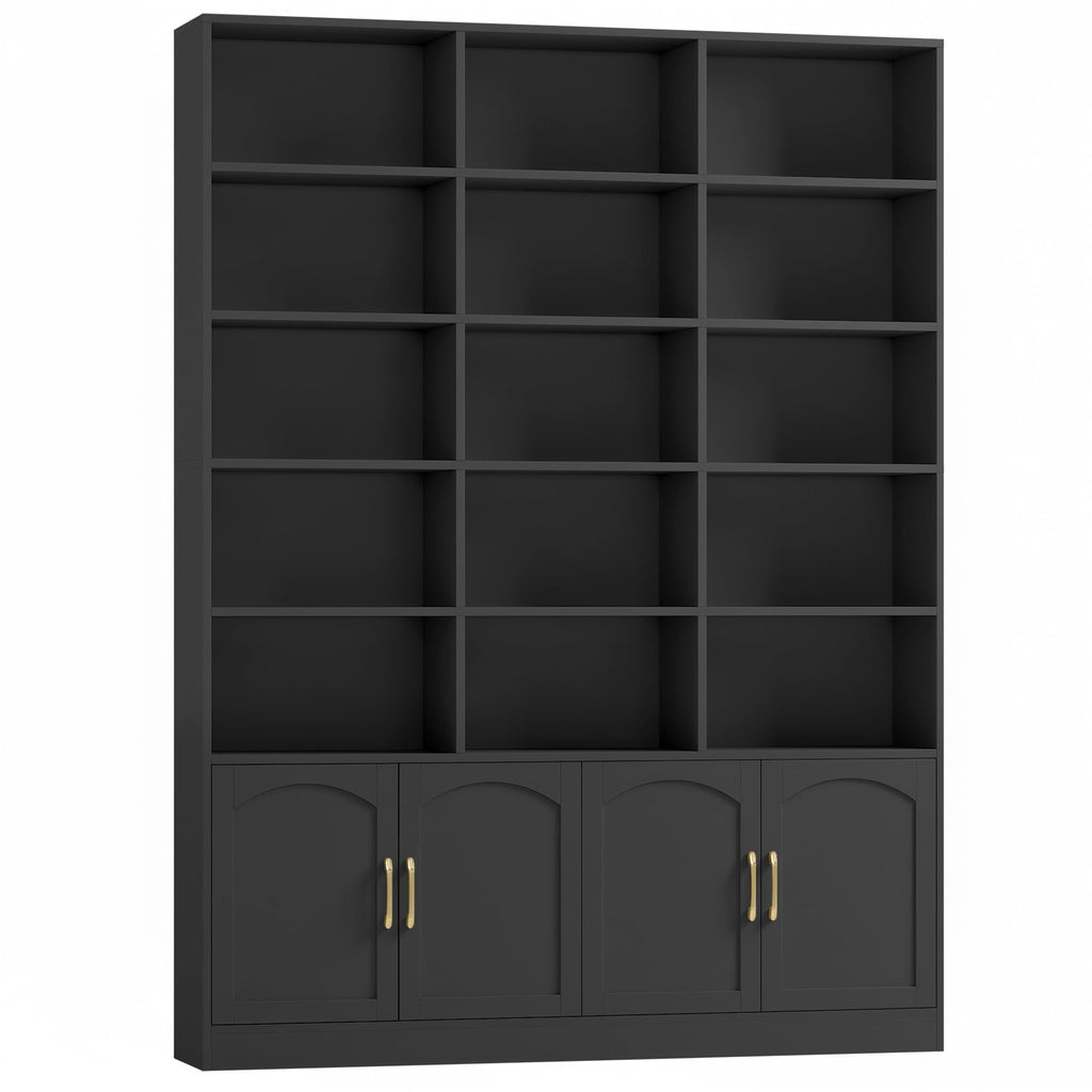 82.3" Triple Wide Bookshelf with 4 Doors, Black K160087