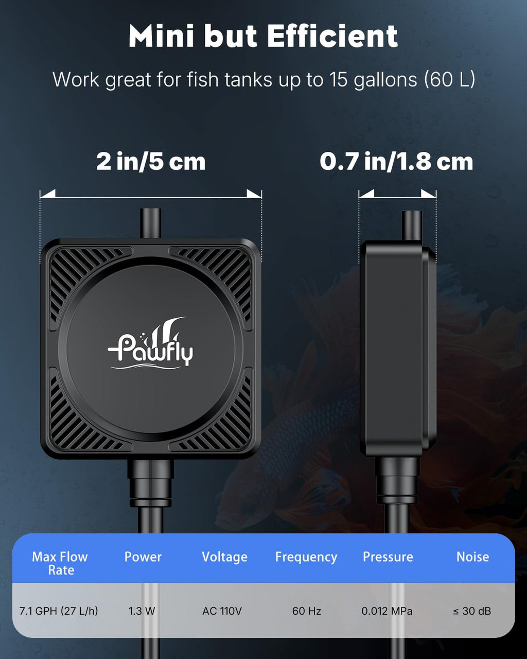 Nano Silent Aquarium Air Pump, 1.3 W 450 mL/min B430805
