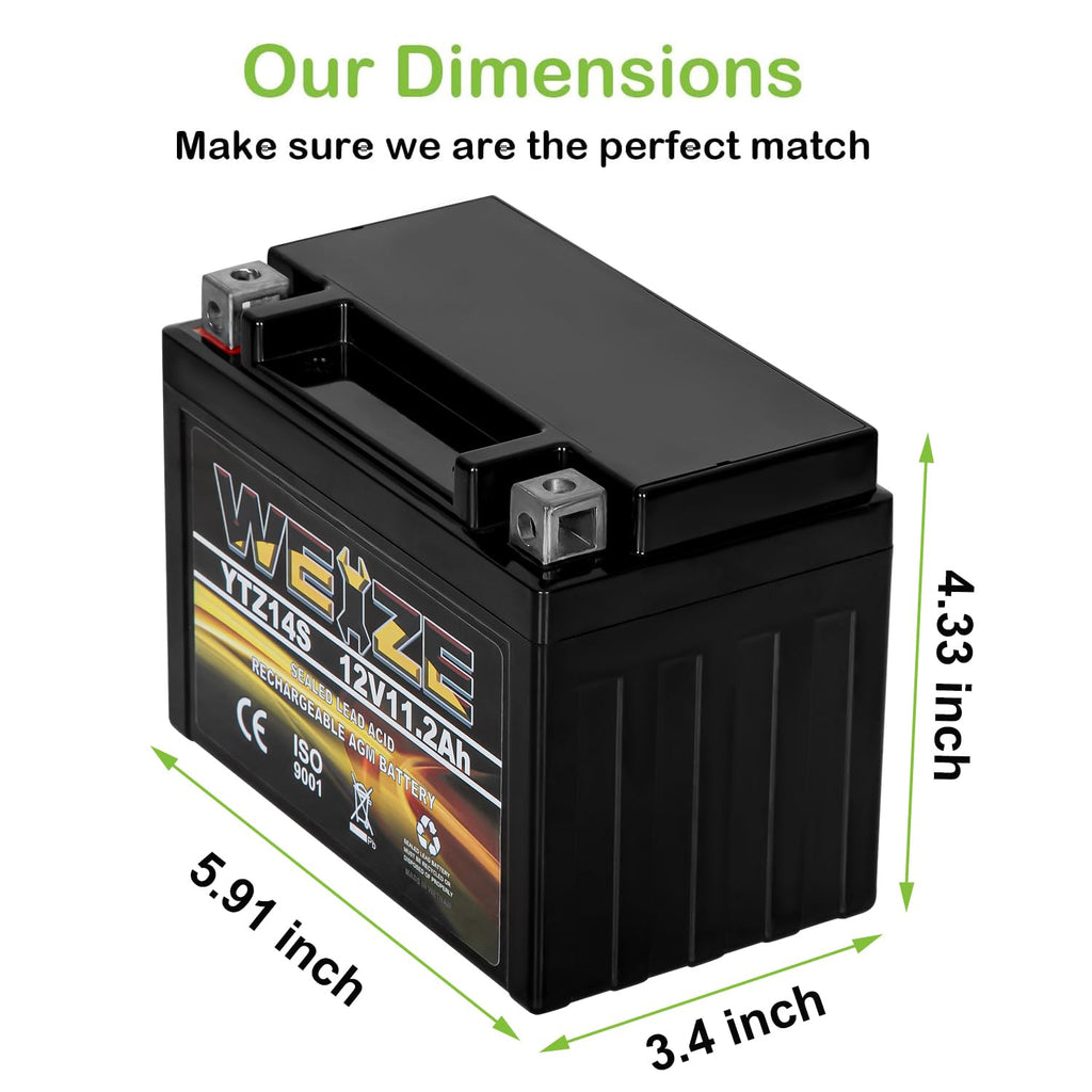 12V 11.2AH 230CCA Maintenance Free Sealed AGM Motorcycle Battery Z736