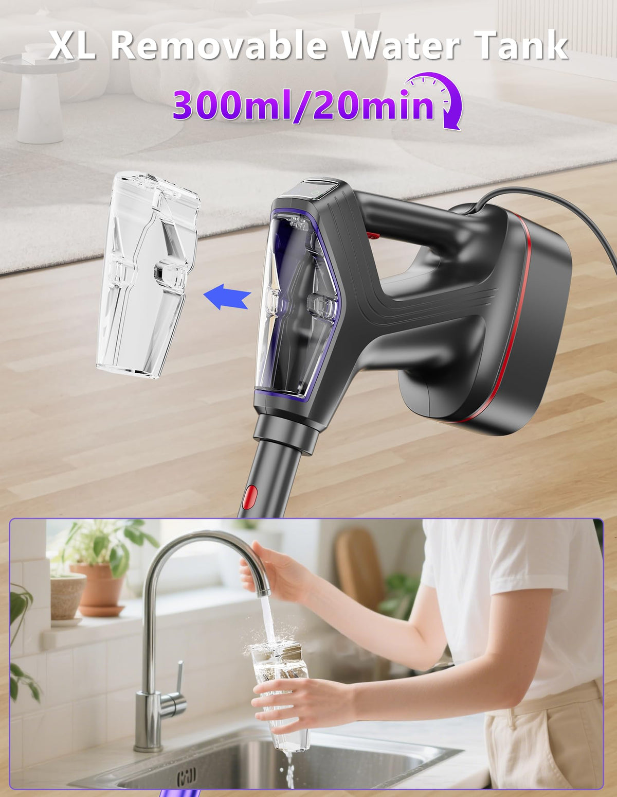 Heavy Duty All-in-One Steam Mop with Detachable Handheld Steamer L63363