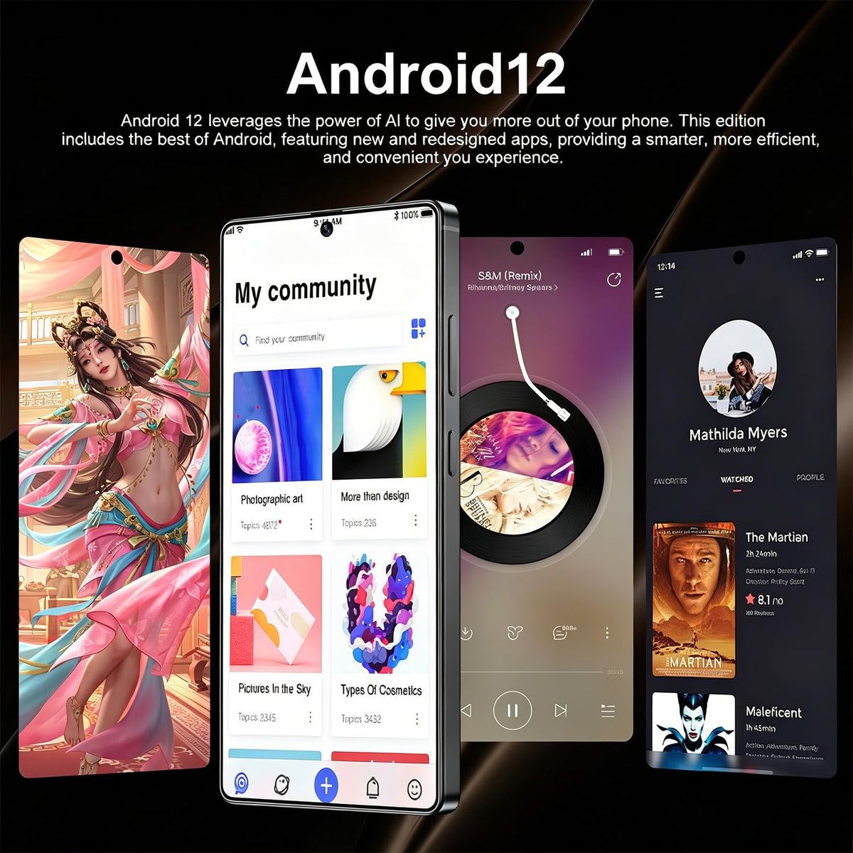 Unlocked 4G Smartphone 6.6" HD Display 4GB+32GB Dual SIM Android 12.0 Black F2247