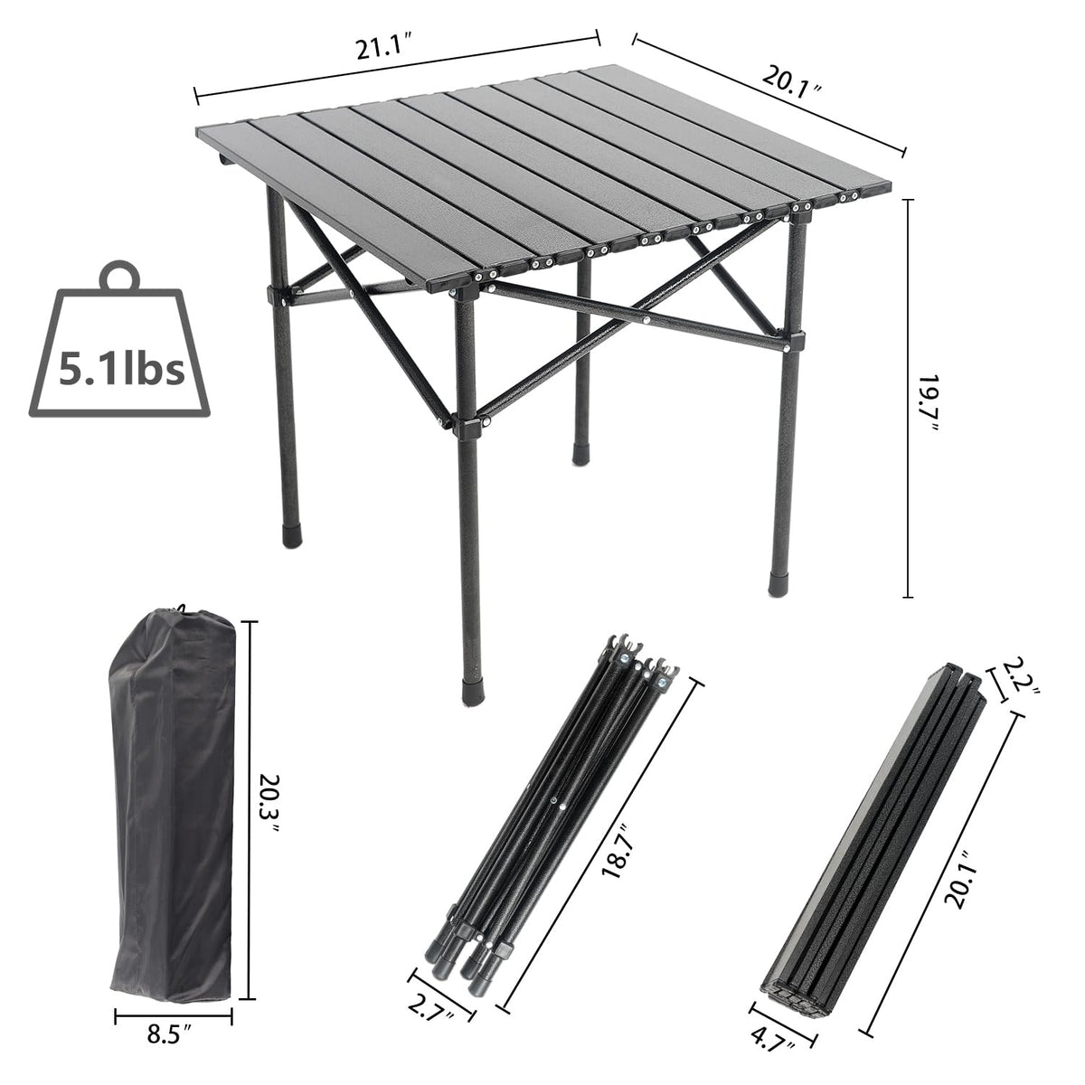 Portable Aluminum Folding Camping Table with Carry Bag C727694