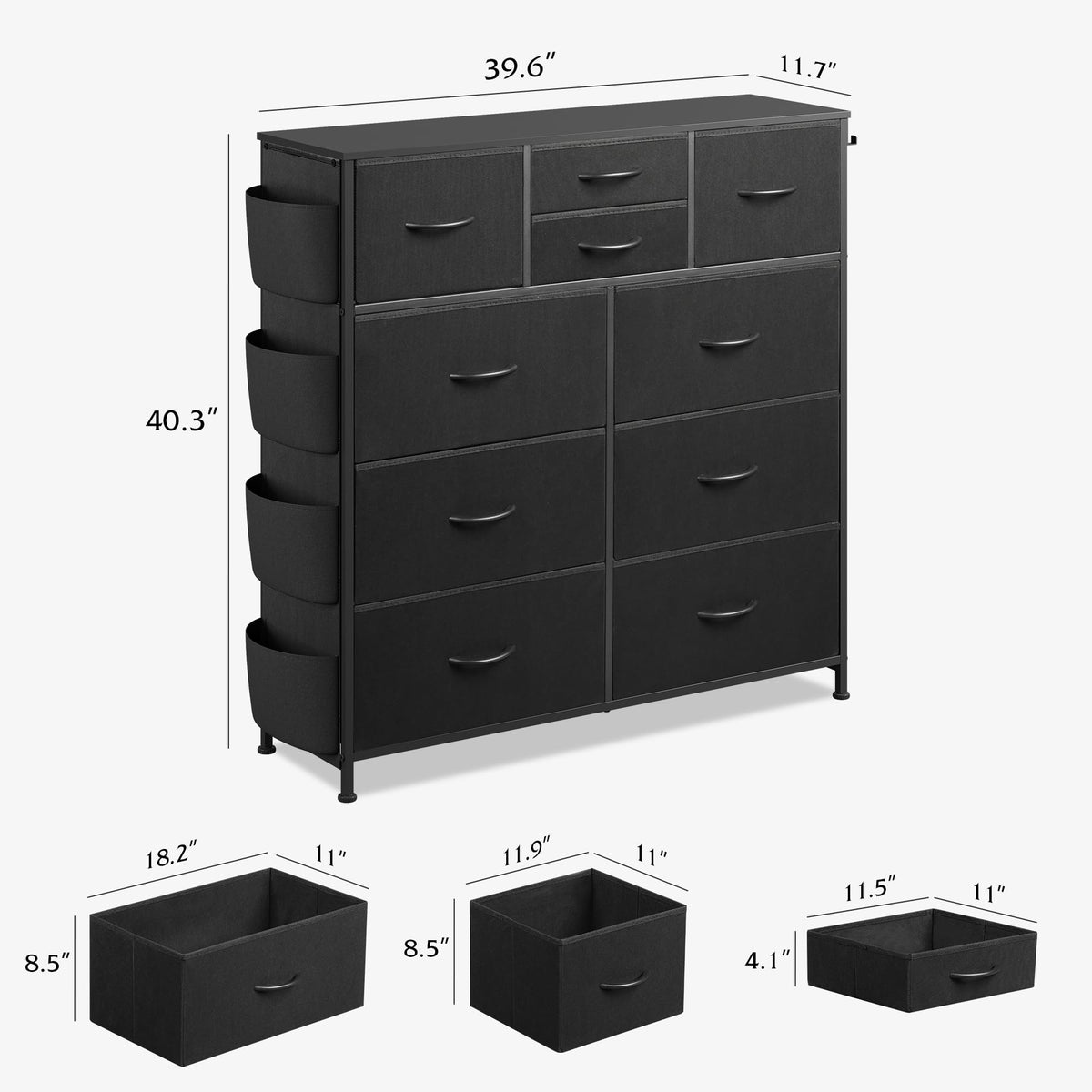 Black 10 Drawer Fabric Dresser D438047