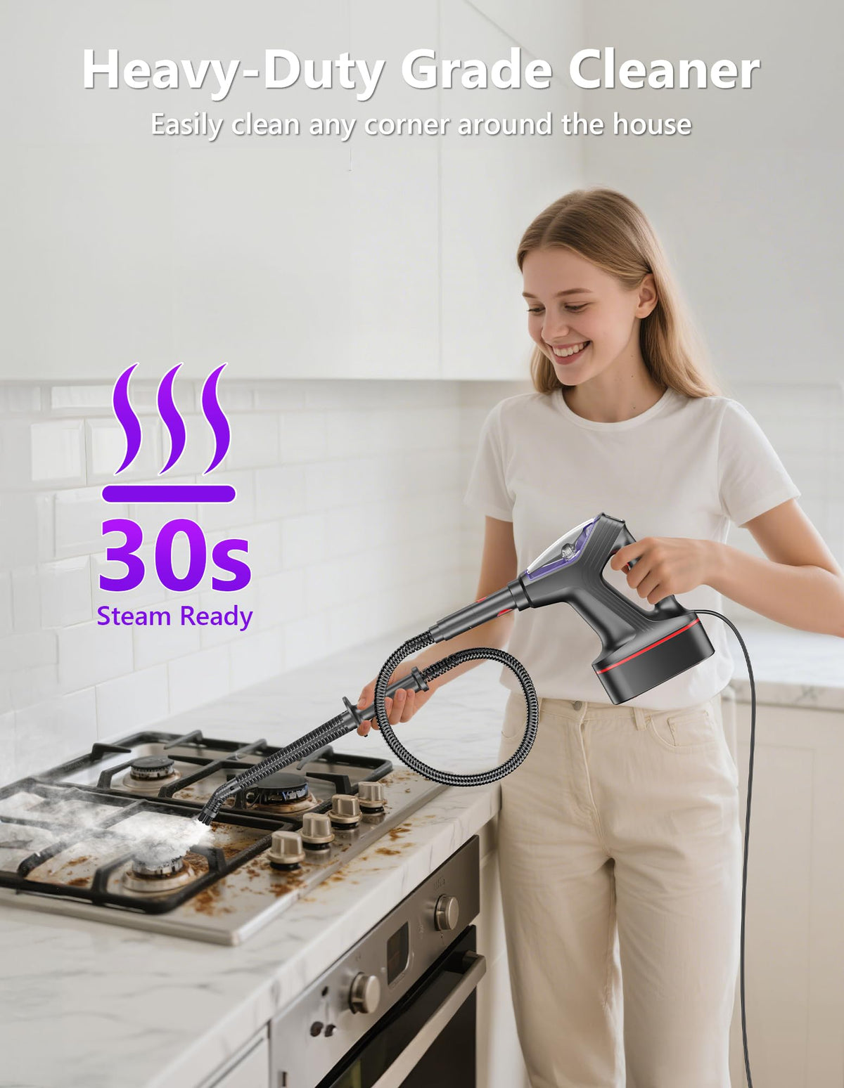 Heavy Duty All-in-One Steam Mop with Detachable Handheld Steamer L63363