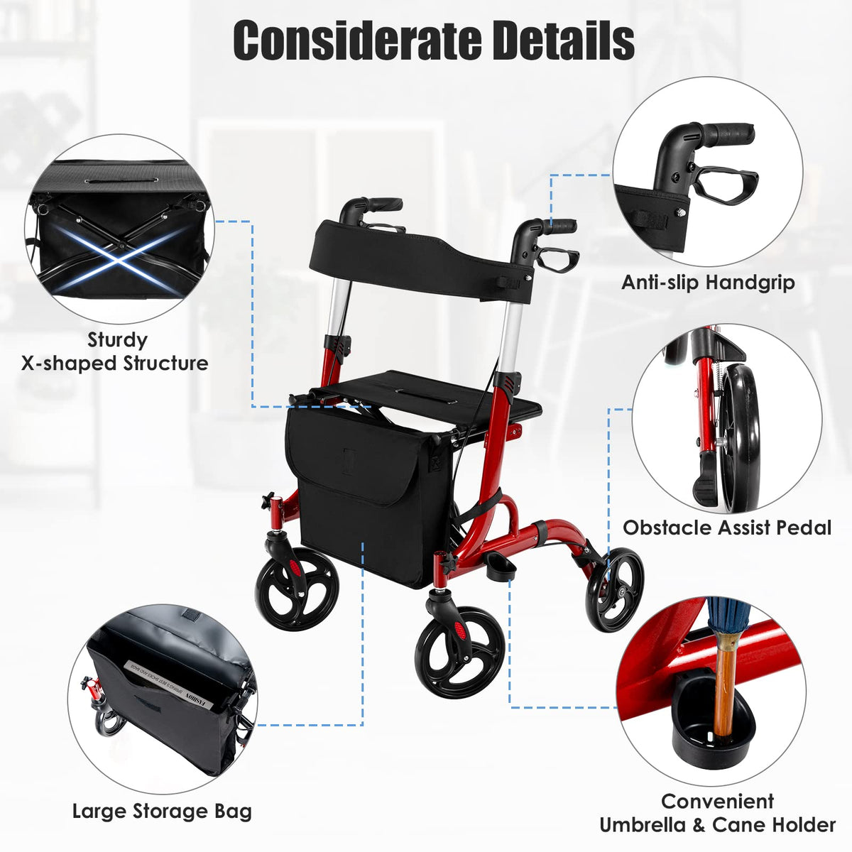 2-in-1 Aluminum Rollator Walker with Seat A72408