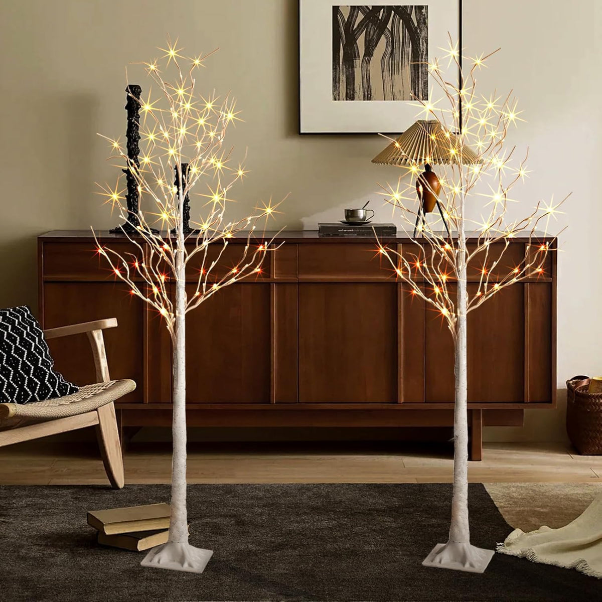 2 Pack 6 Feet Prelit White Artificial Christmas Trees Y7913