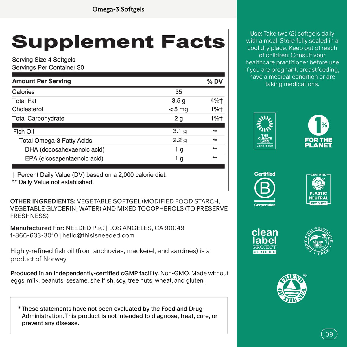 Prenatal Omega-3 Fish Oil 1000mg DHA 1000mg EPA Gelatin-Free Softgel Q914687
