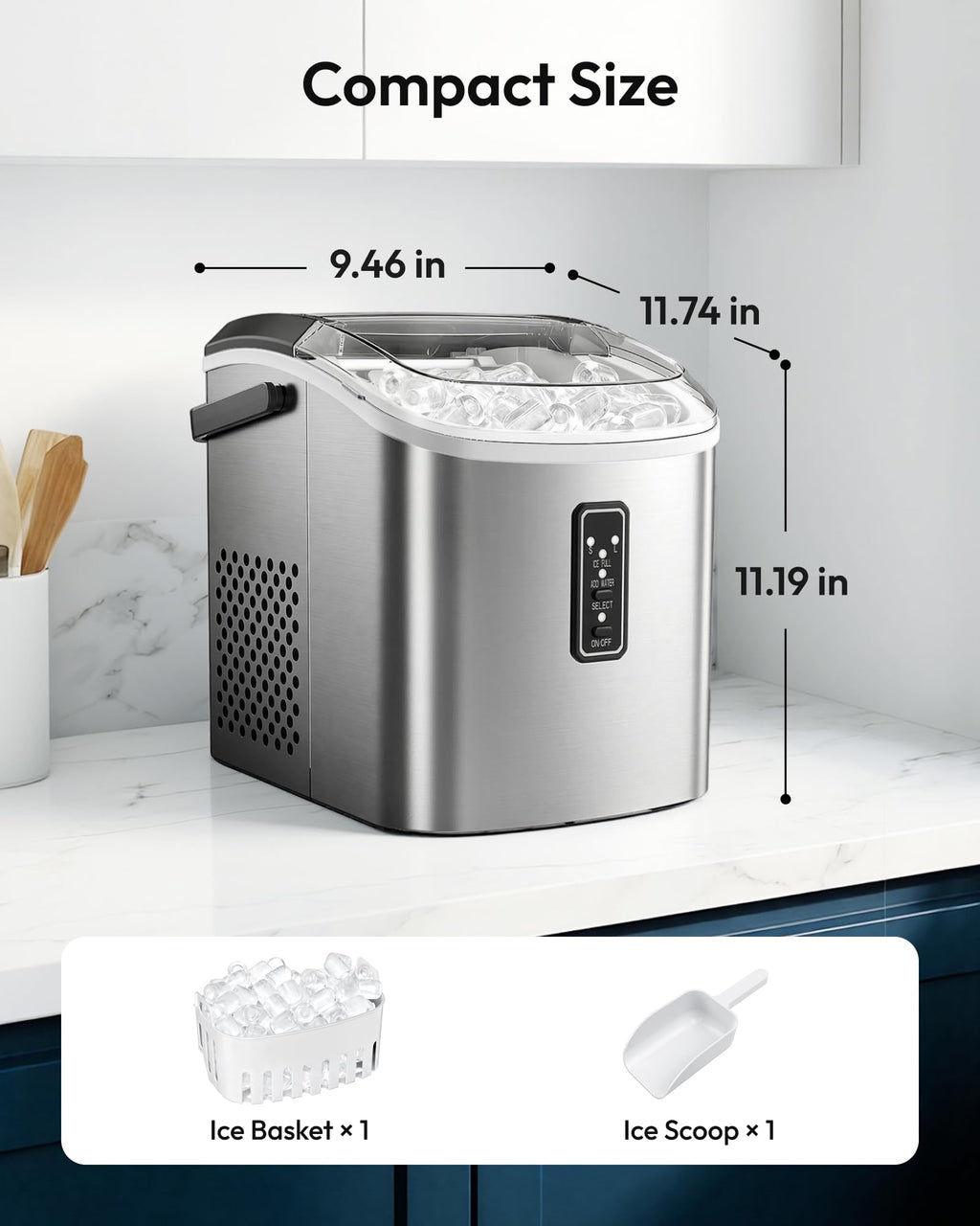 Portable Countertop Ice Maker with Carry Handle and Scoop Y4085