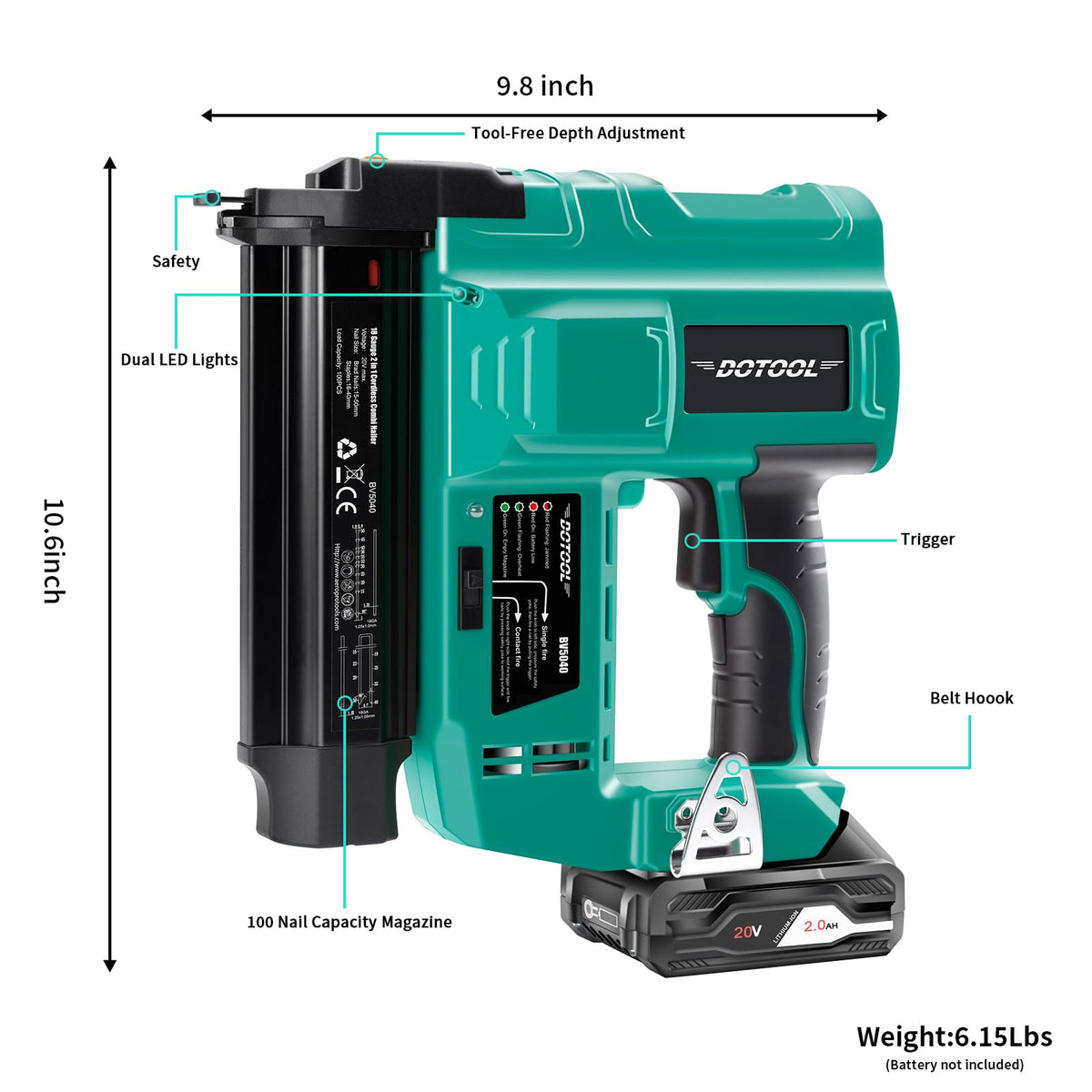 20V Cordless Brad Nailer Kit 2 in 1 Electric Nail Gun E5567