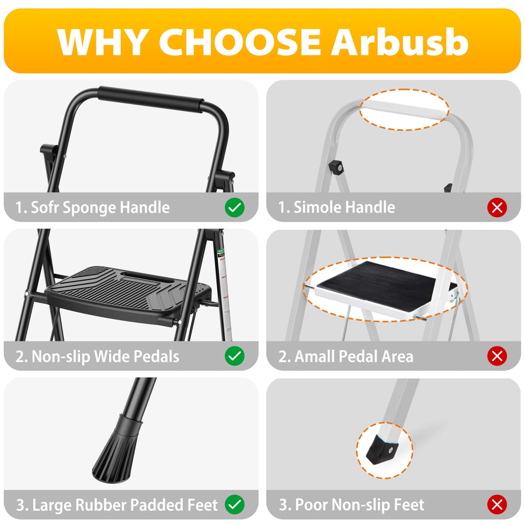 Folding Steel 3-Step Ladder with Handrail X80669