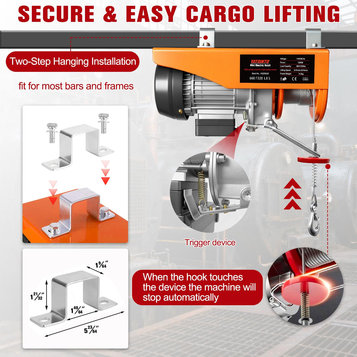 1320Lbs Electric Hoist with 13ft Remote Control Q370798