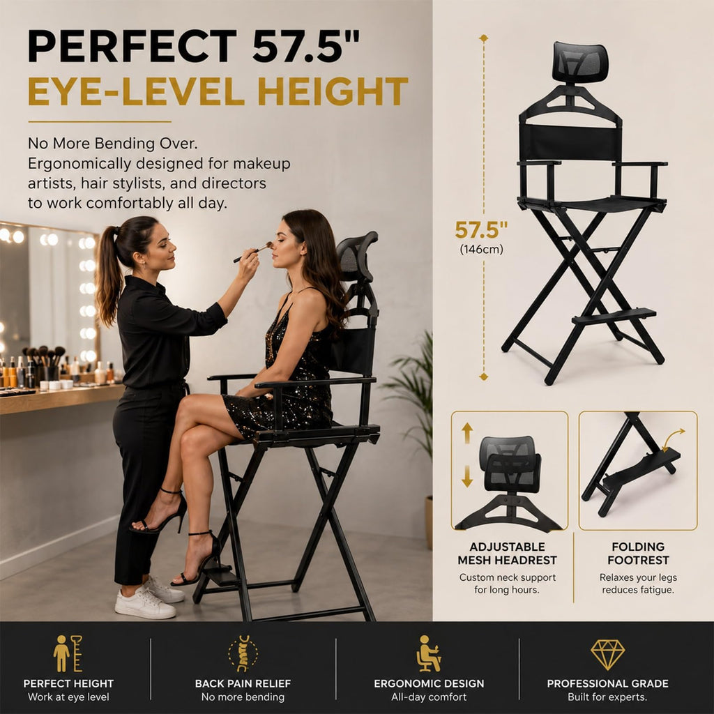 Extra Tall Foldable Directors Chair with Adjustable Mesh Headrest E405117