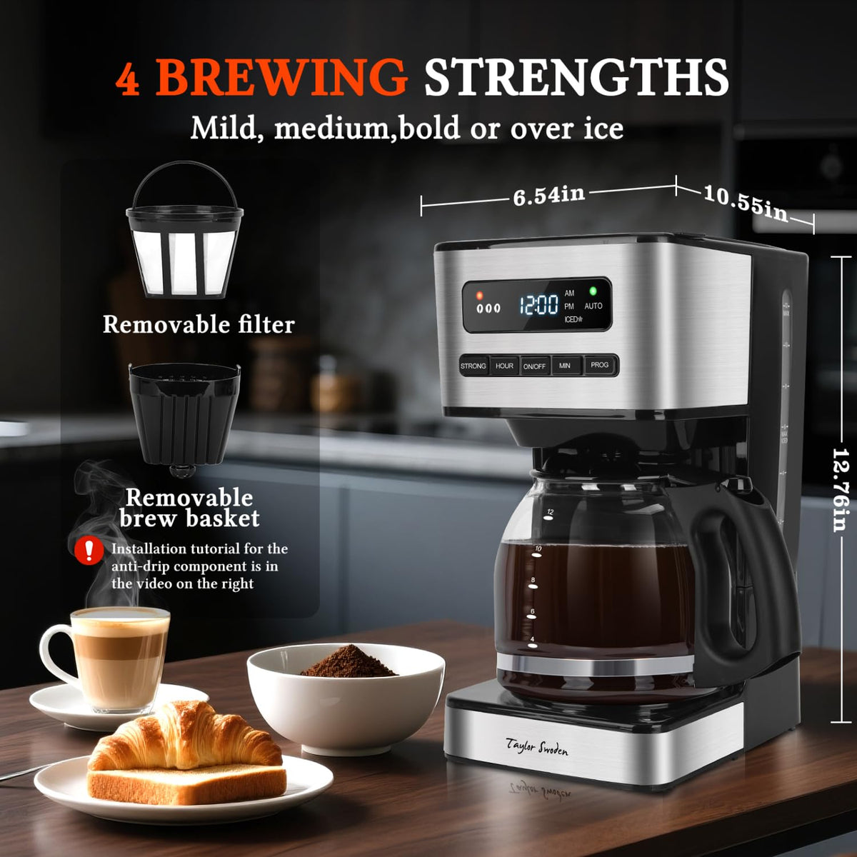 Programmable Coffee Maker 12 Cup, Black & Stainless Steel K9916